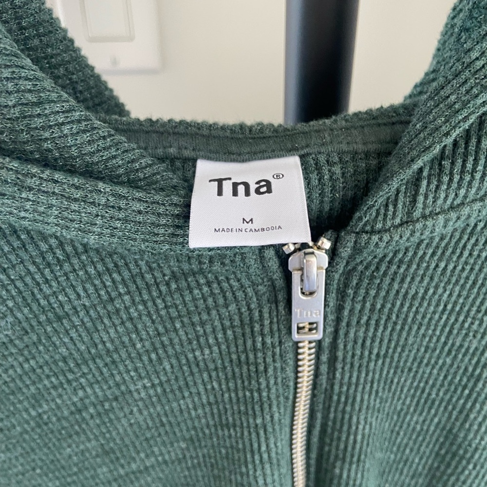 Aritzia Green Ribbed Knit Hoodie
